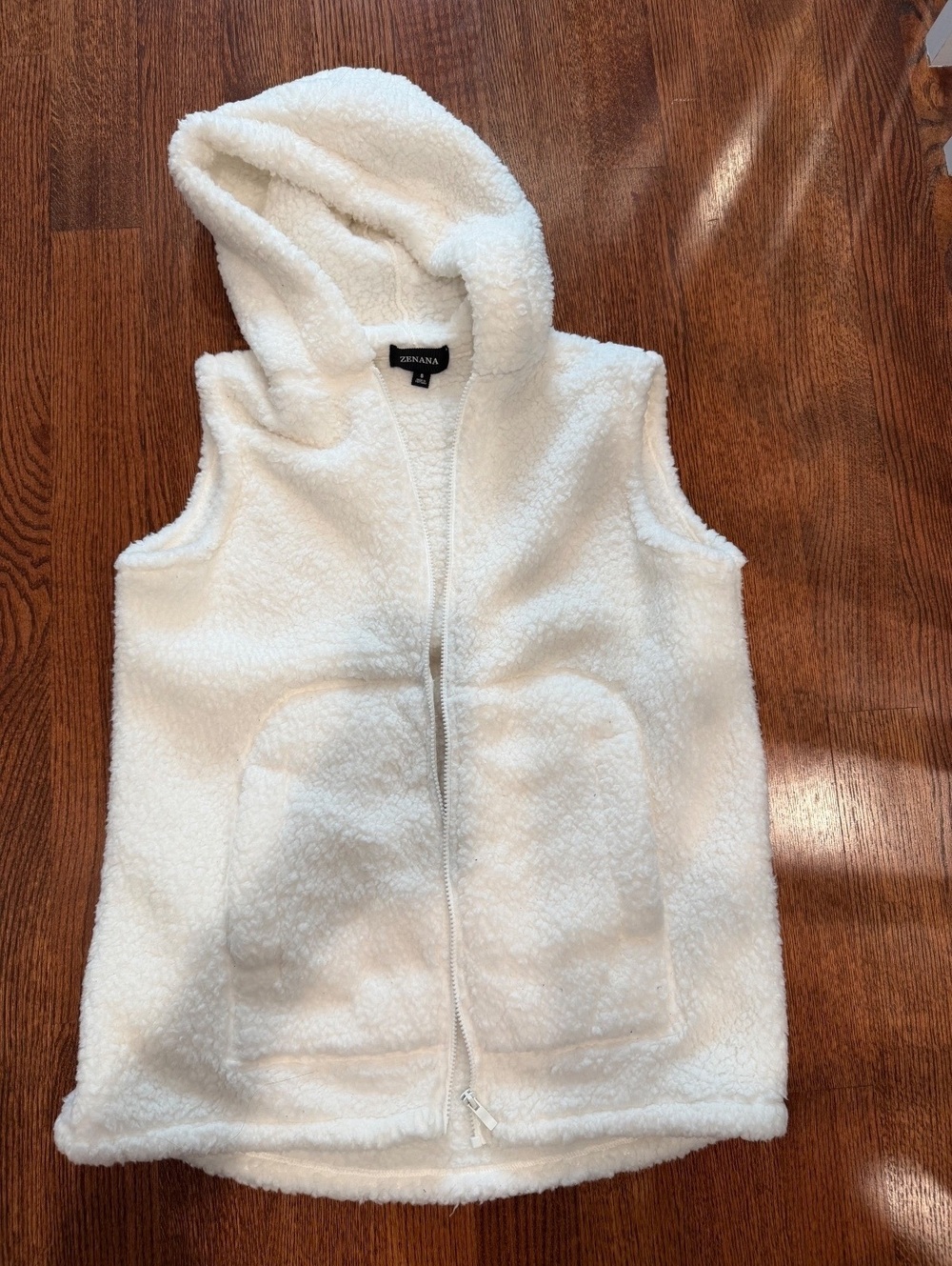 Zennana Soft White Sherpa Fleece Hooded Vest, Size Small - Picture 1 of 6